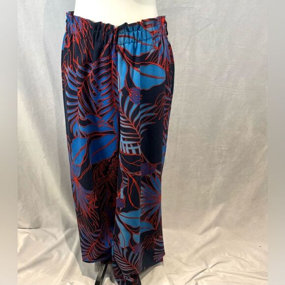 Beige by ECI high waisted paper bag wide leg tropical print pants size large - Picture 1 of 6
